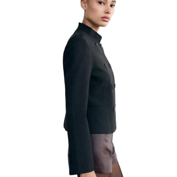 Zara Fitted Blazer Jacket with Tabs Medium Dark Gray Academia Double Breasted - Picture 10 of 16